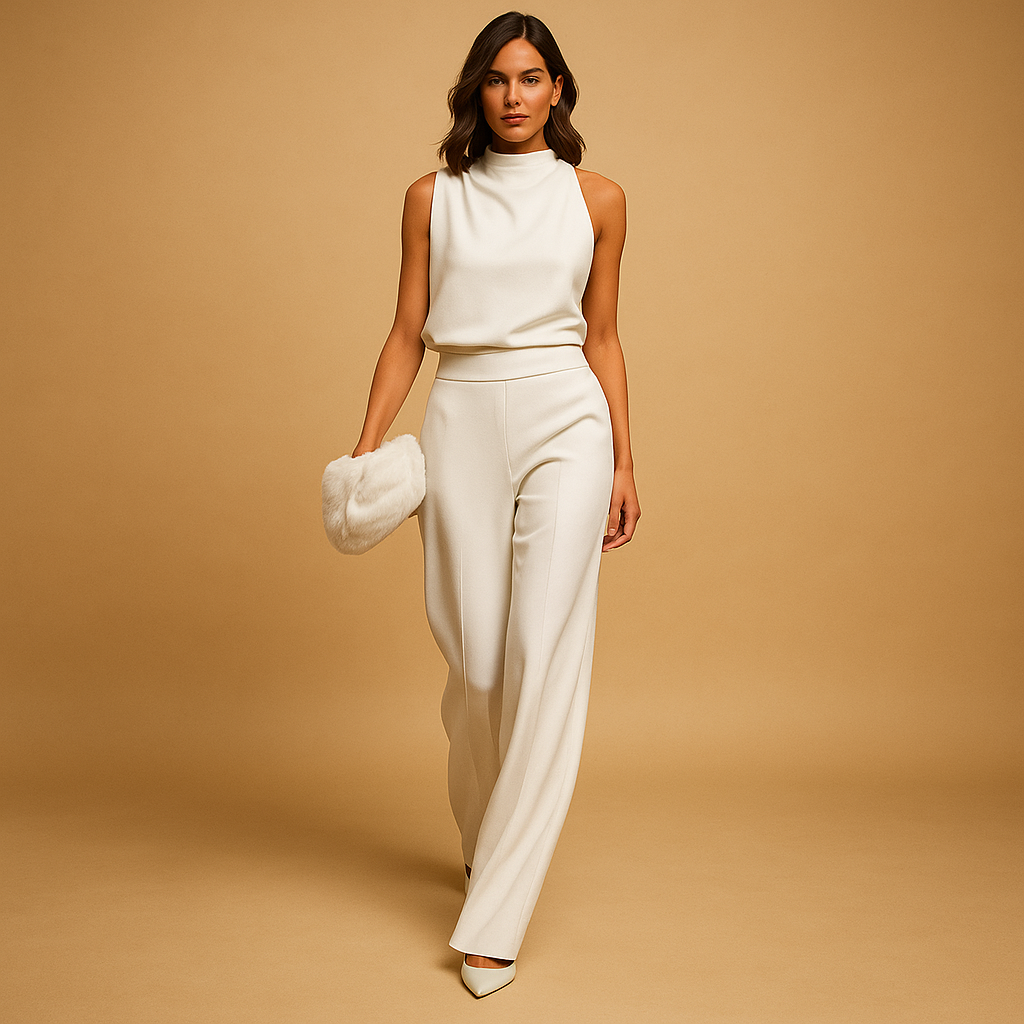 Ruffa – Women's Halterneck Jumpsuit in White