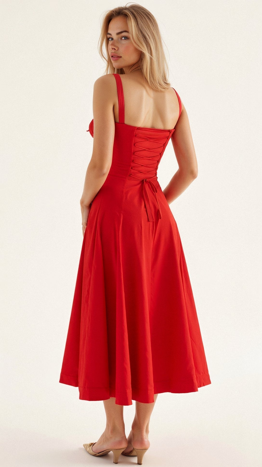 Liana – Midi Dress with Corset Detail in Navy Blue