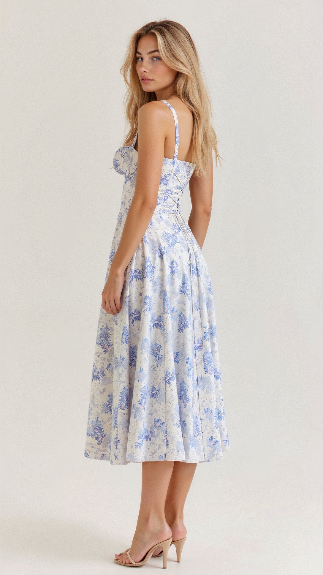 Liana – Midi Dress with Corset Detail in Light Yellow