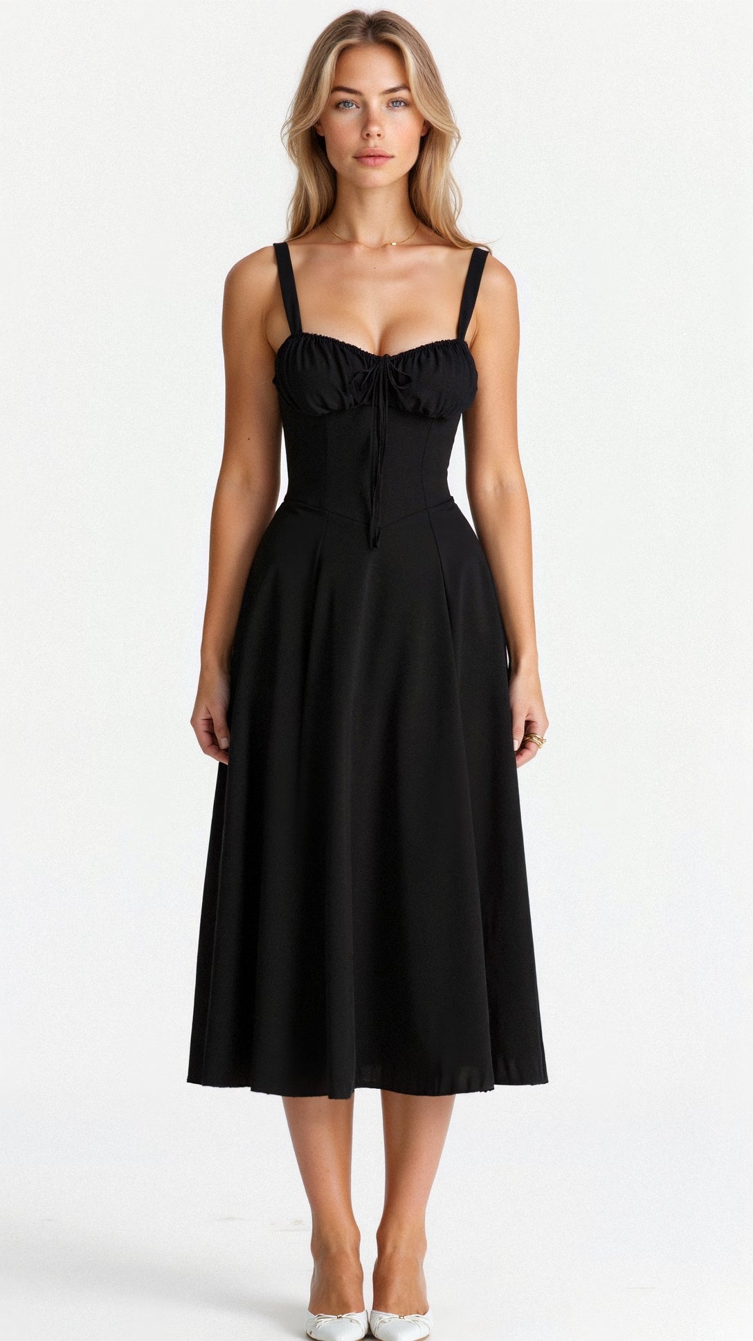 Liana – Midi Dress with Corset Detail in Black